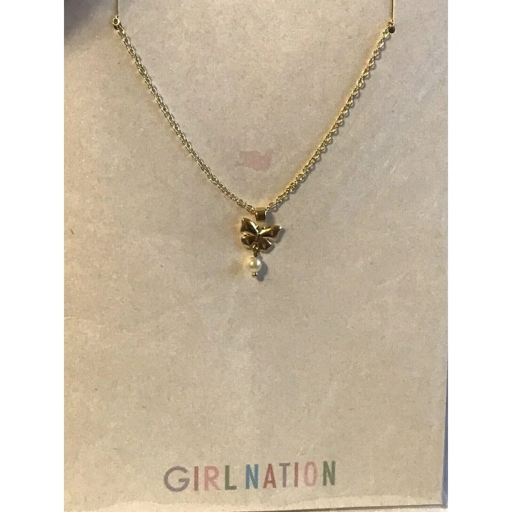 Girl Nation Enamel Child Necklace 14K Gold Plated Pretty Dainty Butterfly A44
